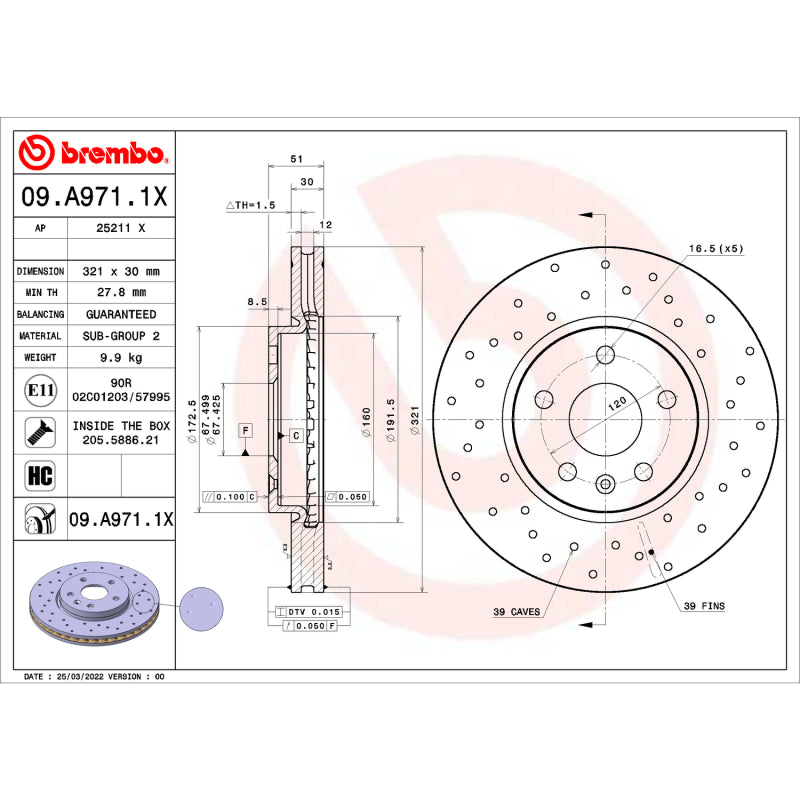 Brembo OE BRE Drilled UV Coated Rotors Brakes, Rotors & Pads Brake Rotors - Drilled main image