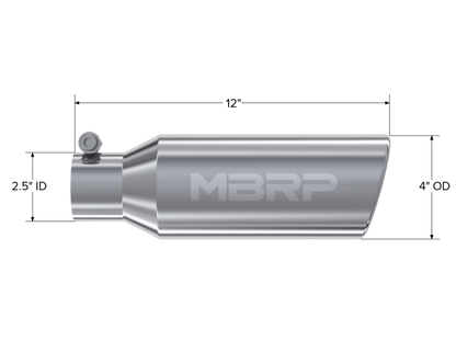 MBRP Universal Tip 4in OD 2.5in Inlet 12in Length Angled Cut Rolled End T5150 Photo - Close Up