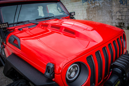 DV8 Offroad 18+ Jeep JL Heat Dispersion Hood - Primer Black HDMBJL-01 HDMBJL-01 Photo - Mounted