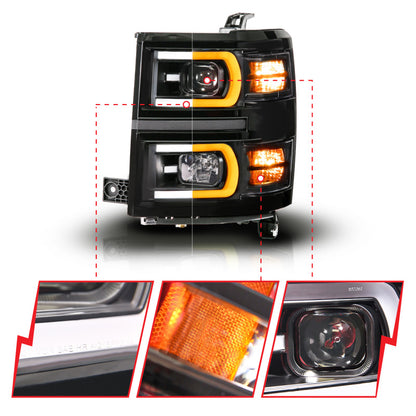 ANZO 14-15 Chevy Silverado 1500 Black Dual Switchback+Sequential LED Tube Sq. Projector Headlights 111617 111617 User 2