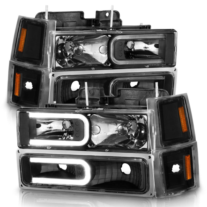 ANZO 88-98 Chevrolet C1500 Crystal Headlights w/ Light Bar Black Housing w/ Signal Side Markers 8Pcs 111528 111528 Photo - Unmounted