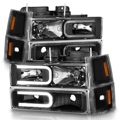 ANZO 88-98 Chevrolet C1500 Crystal Headlights w/ Light Bar Black Housing w/ Signal Side Markers 8Pcs 111528 111528 Photo - Unmounted