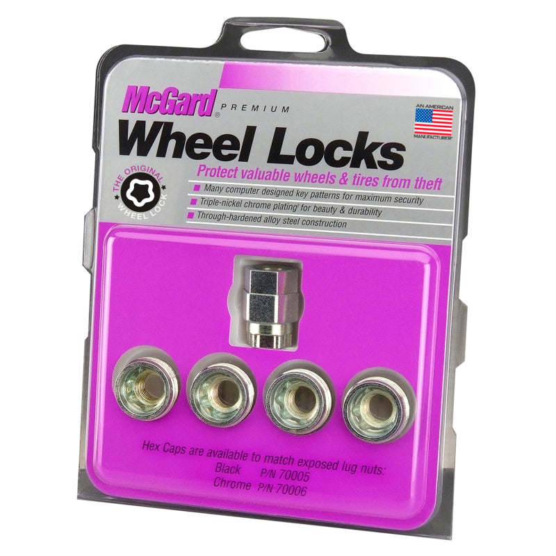 McGard Wheel Lock Nut Set - 4pk. (Under Hub Cap / Cone Seat) M12X1.5 / 19mm & 21mm Hex / .775in. L 24012 24012 Photo - in package