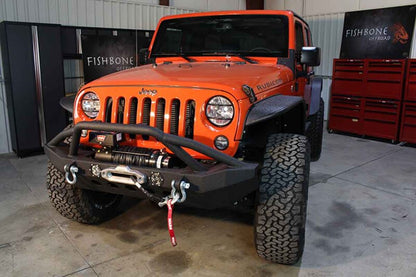 Fishbone Offroad 07-18 Jeep Wrangler Front Winch Bumper W/LEDs Full Width - Blk Texured Powdercoated FB22003 FB22003 Photo - lifestyle view