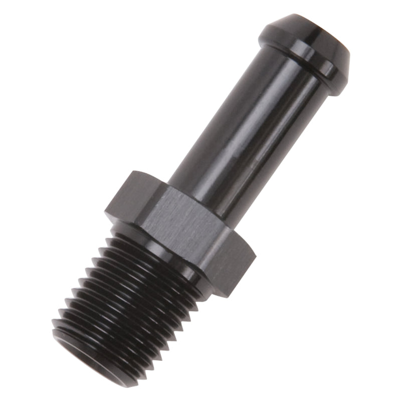 Edelbrock Hose End, Straight, 1/4" NPT to 3/8" Barb, Black Anodize 8191 Photo - out of package