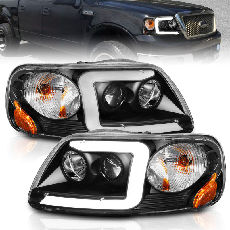 ANZO 1997-2003 Ford F-150 Projector Headlights w/ Light Bar Black Housing 111503 111503 Photo - Primary