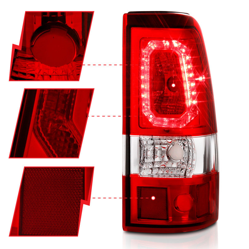 ANZO 1999-2002 Chevy Silverado 1500 LED Taillights Plank Style Chrome With Red/Clear Lens 311326 311326 Photo - Unmounted