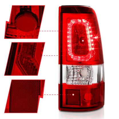 ANZO 1999-2002 Chevy Silverado 1500 LED Taillights Plank Style Chrome With Red/Clear Lens 311326 311326 Photo - Unmounted