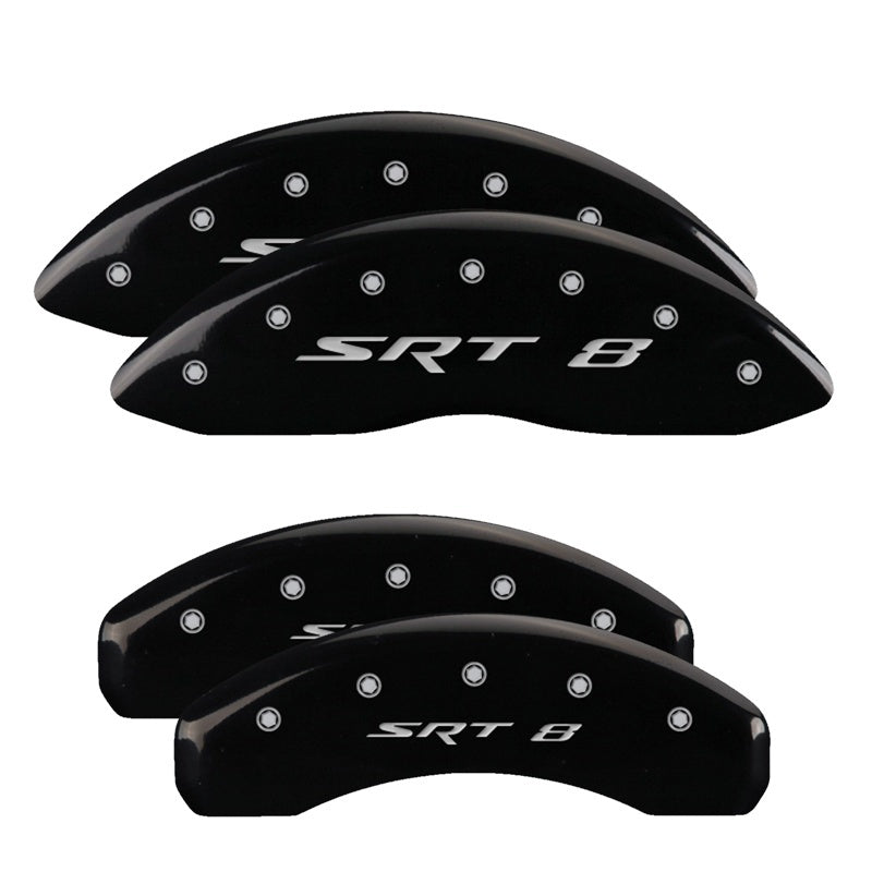 MGP 4 Caliper Covers Engraved Front & Rear SRT8 Black finish silver ch 32006SSR8BK 32006SSR8BK Photo - Primary