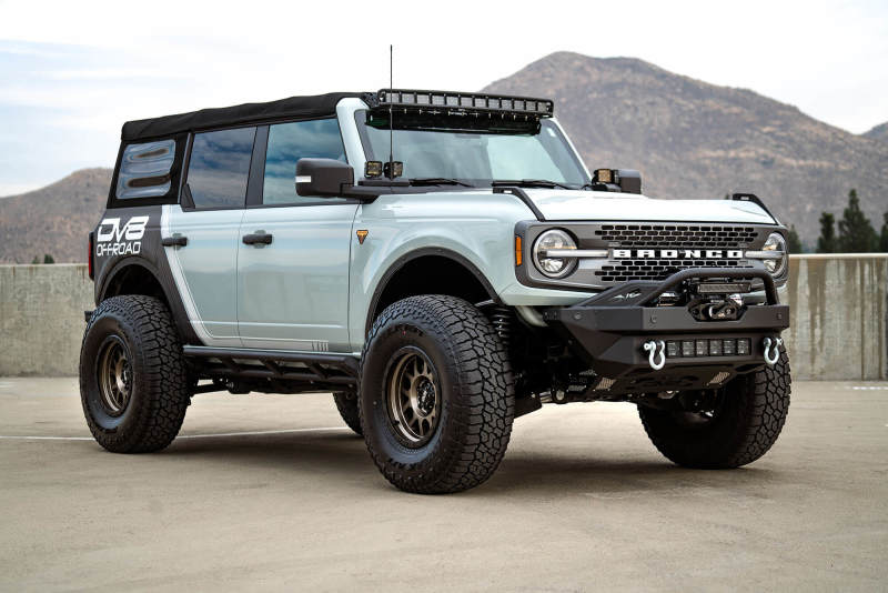 DV8 Offroad 2021+ Ford Bronco Modular Front Bumper Winch Capable w/ Auxiliary Light Mounts FBBR-02 FBBR-02 Photo - Mounted