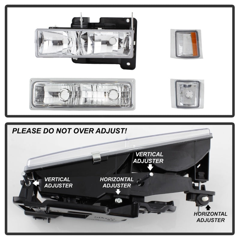 SPYDER Xtune Chevy Suburban 94-98 Headlights w/ Corner & Parking Lights 8pcs Chrome HD-JH-CCK88-AM-C-SET 5069535 5069535 Photo - Unmounted