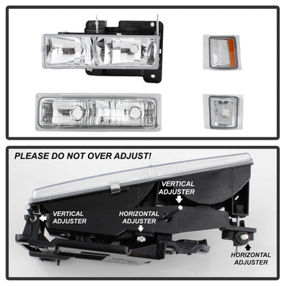 SPYDER Xtune Chevy Suburban 94-98 Headlights w/ Corner & Parking Lights 8pcs Chrome HD-JH-CCK88-AM-C-SET 5069535 5069535 Photo - Unmounted