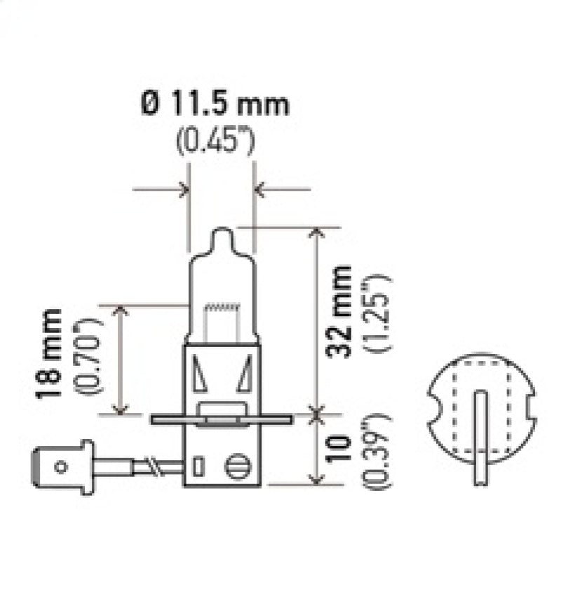 Hella 130W High Wattage Bulb, 12V H3 130W Technical Drawing