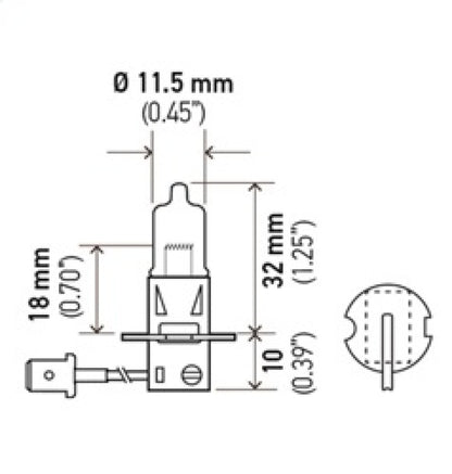 Hella 130W High Wattage Bulb, 12V H3 130W Technical Drawing