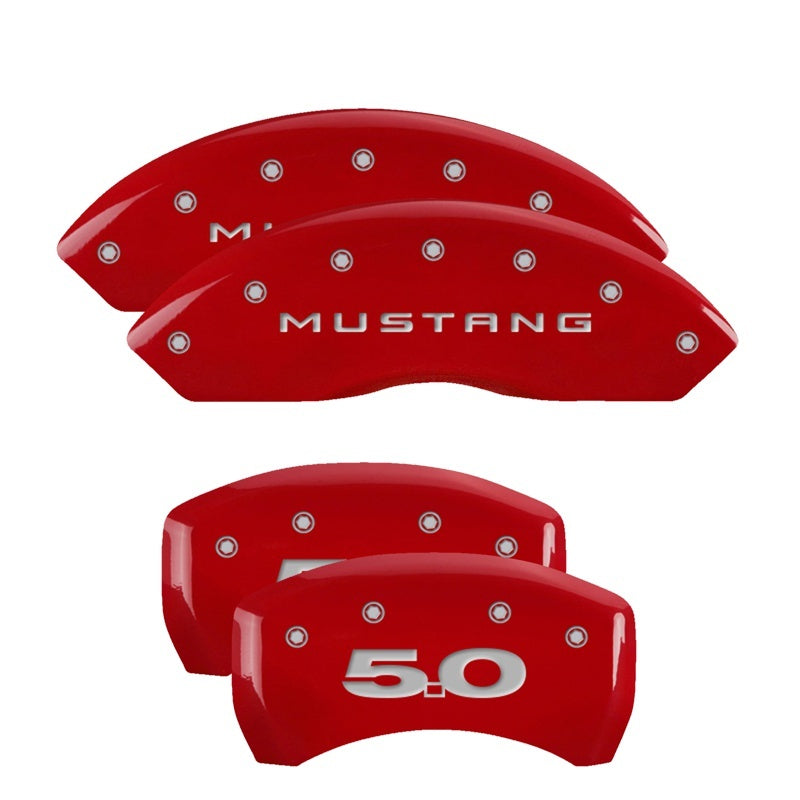 MGP Caliper Covers (set of 4), Engraved Front Mustang Engraved Rear 50 Red 10198SM50RD Photo - Primary