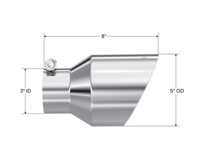 MBRP Universal T304 Stainless Steel Tip  3on ID / 5in OD Out / 8in Length Angle Cut Dual Wall T5187 T5187 Photo - Close Up