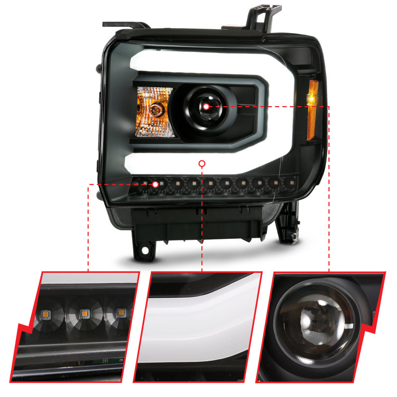 ANZO 2014-2015 Gmc Sierra 1500 Projector Headlight Plank Style Black w/ Switchback (Halogen Type) 111487 111487 User 2