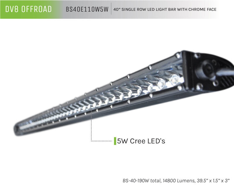 DV8 Offroad 40in Light Bar Slim 190W Spot 5W CREE LED - Black BS40E110W5W BS40E110W5W Product Brochure - a specific brochure describing a Product