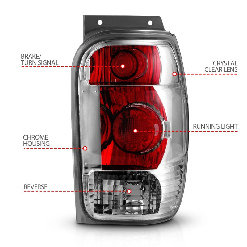 Anzo FORD EXPLORER 98-01 / MOUNTAINEER 98-01 TAIL LIGHTS CHROME 211082 Photo - Unmounted