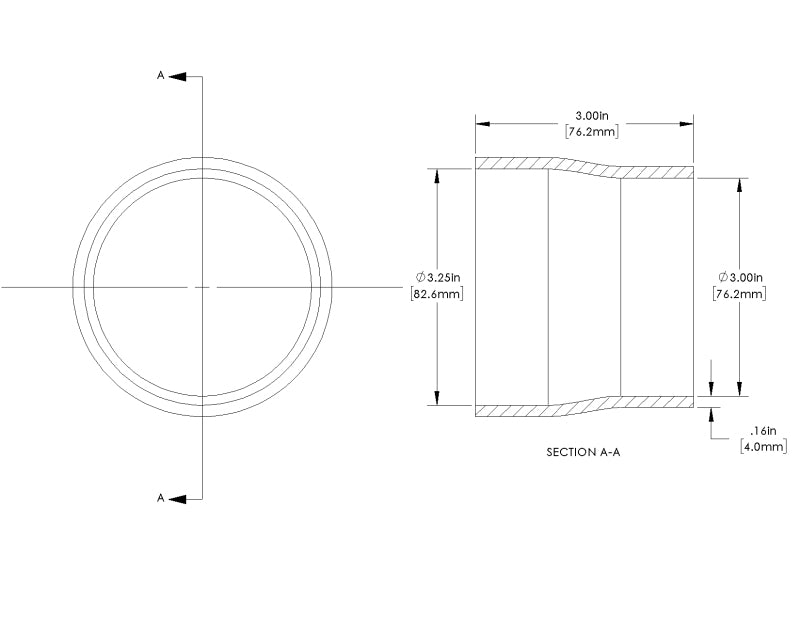 aFe POWER Universal Products Coupler Kit (3-1/4 x 3)in ID x 3in L - Black 59-00203 59-00203 Technical Drawing