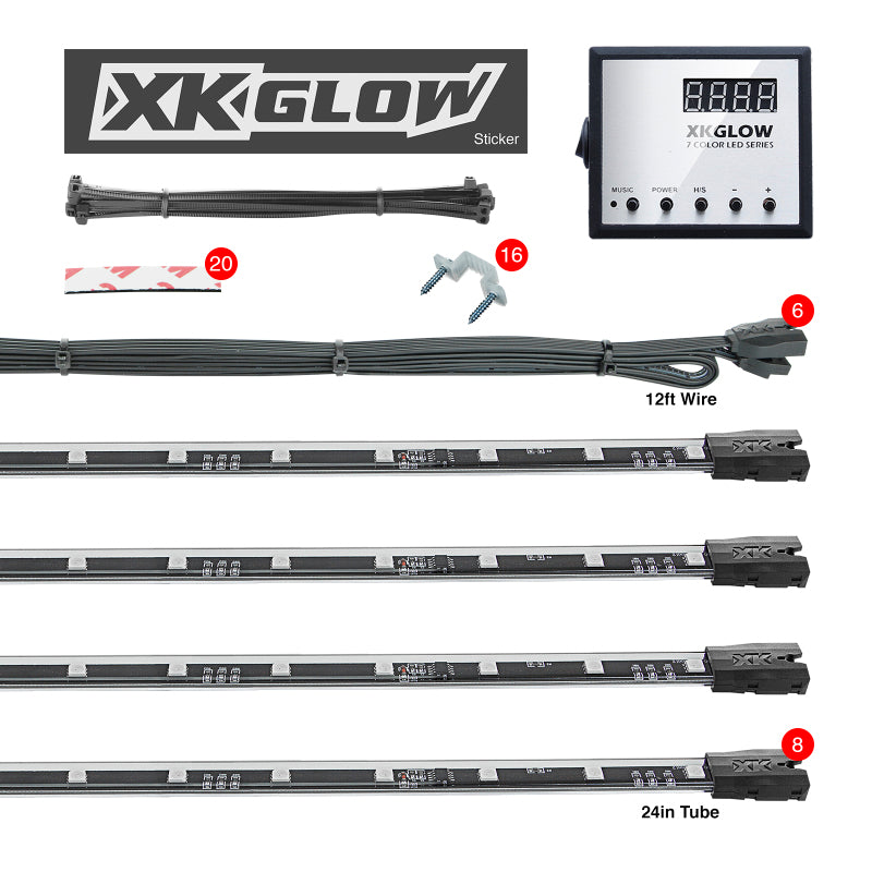 XKGLOW XK Glow 3 Million Color XKGLOW LED Accent Light Car/Truck Kit 8x24In Tubes XK041006