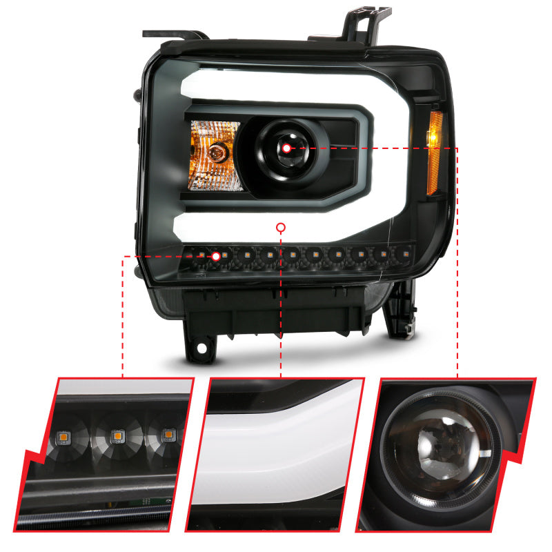 ANZO 2014-2015 Gmc Sierra 1500 Projector Headlight Plank Style Black w/ Switchback (Halogen Type) 111487 111487 Photo - Unmounted