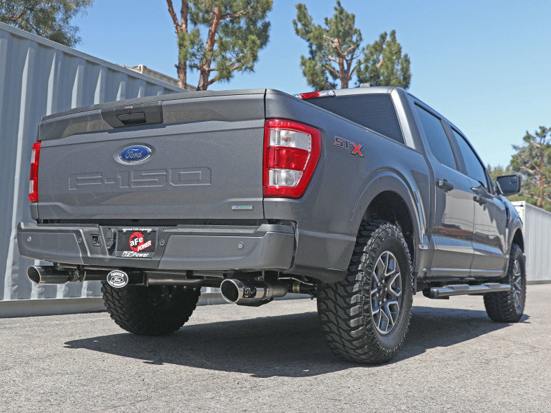 aFe Vulcan 3in 304 SS Cat-Back Exhaust 2021 Ford F-150 V6 2.7L/3.5L (tt)/V8 5.0L w/ Polished Tips 49-33127-P 49-33127-P Photo - Mounted