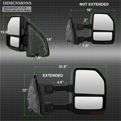 SPYDER xTune 08-15 Ford Super Duty LED Telescoping Manual Mirrors - Smk (Pair) (MIR-FDSD08S-G4-MA-RSM-SET) 9943119 9943119 Technical Drawing