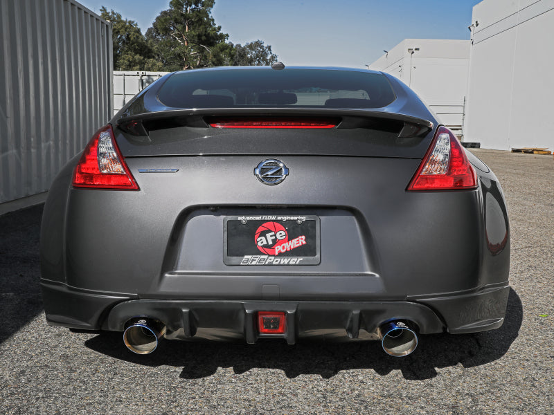 aFe Takeda 09-20 Nissan 370z 2-1/2 IN 304 Stainless Steel Cat-Back Exhaust System w/ Blue Flame Tip 49-36139-L 49-36139-L Photo - Mounted