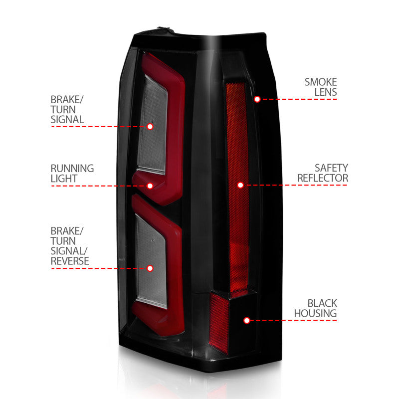 ANZO 2015-2020 Chevrolet Tahoe LED Tail Lights w/ Light Bar Black Housing Somke Lens 311375 311375 Photo - Unmounted