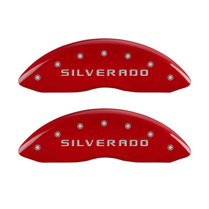 MGP Front set 2 Caliper Covers Engraved Front Silverado Red Finish 14207FSILRD Photo - Primary