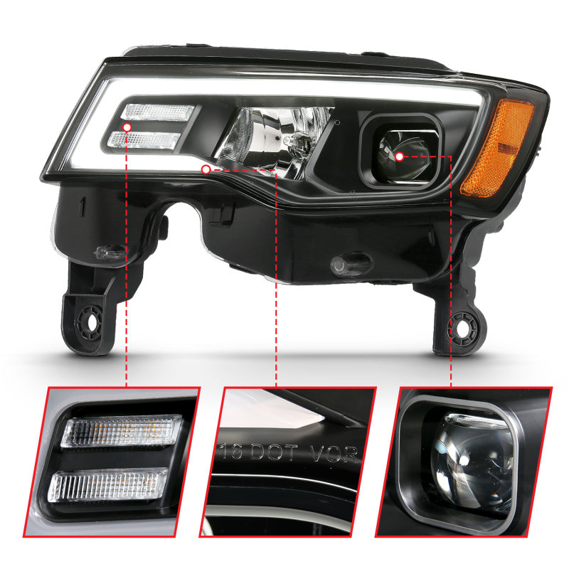 ANZO 2017-2018 Jeep Grand Cherokee Projector Headlights w/ Plank Style Switchback - Black w/ Amber 111418 111418 Photo - Unmounted