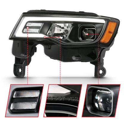 ANZO 2017-2018 Jeep Grand Cherokee Projector Headlights w/ Plank Style Switchback - Black w/ Amber 111418 111418 Photo - Unmounted