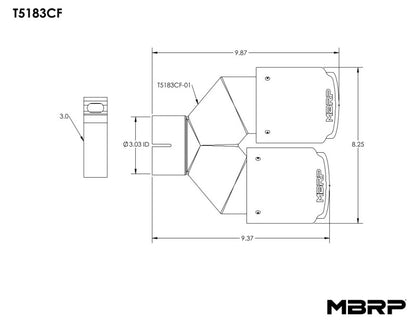 MBRP 3in ID / Dual 4in OD Out Staggered L 9.37in / R 9.87in Dual Wall Carbon Fiber Univ Exhaust Tip T5183CF T5183CF Line Art