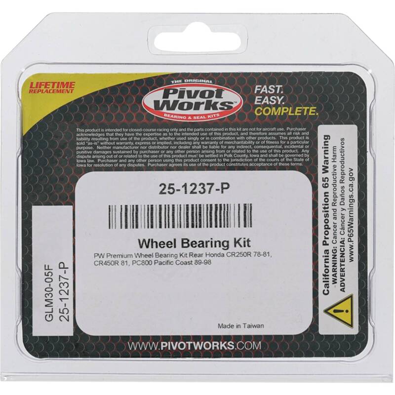 Pivot Works Honda Wheel Bearing Kit Premium Bearings 25-1237-P 25-1237-P Photo - Primary