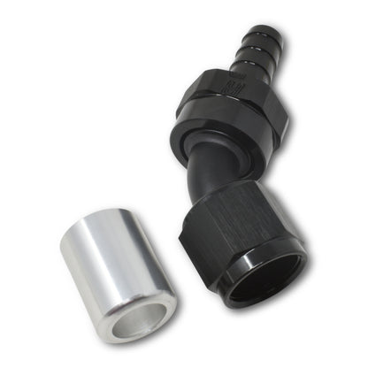 Russell #8 Crimp-on 45° Hose End - Black / Silver 610533 Photo - out of package