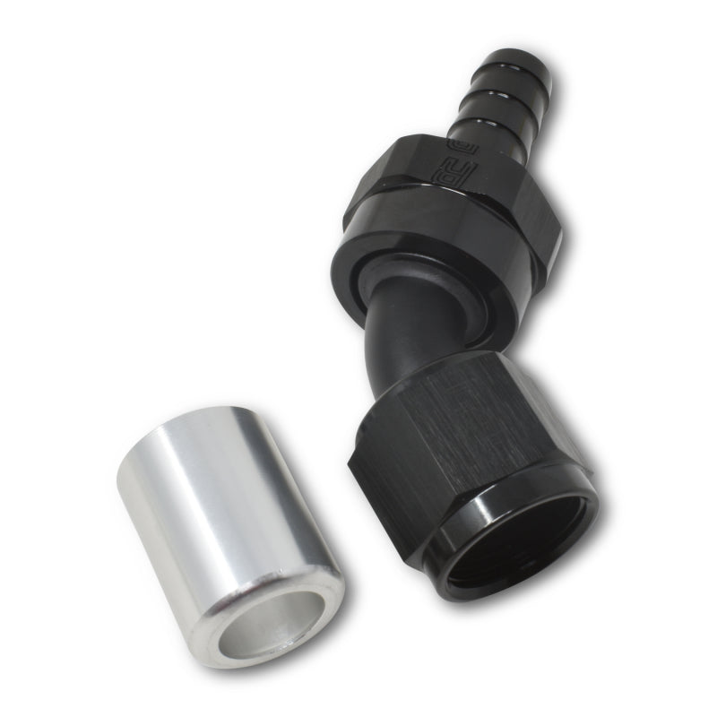 Russell #8 Crimp-on 45° Hose End - Black / Silver 610533 Photo - out of package