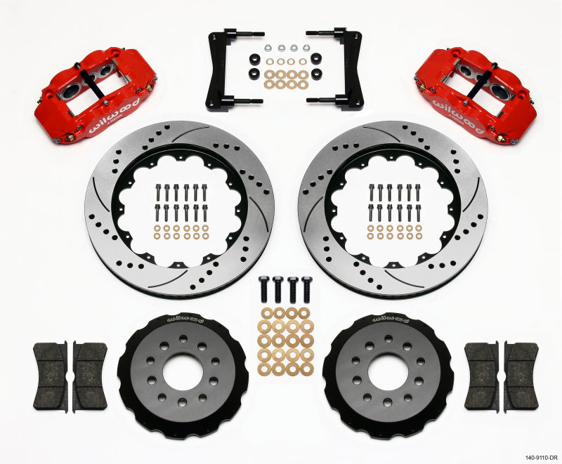 Wilwood Narrow Superlite 6R Front Hat Kit 14.00in Drill Red 2005-2014 Mustang 140-9110-DR 140-9110-DR Photo - Primary