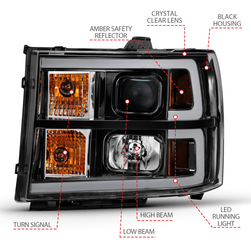 ANZO 2007-2013 Gmc Sierra 1500 Projector Headlight Plank Style Black w/ Clear Lens Amber 111482 111482 Photo - Unmounted