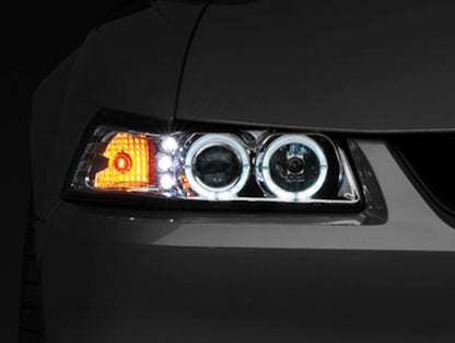Raxiom 99-04 Ford Mustang Dual LED Halo Projector Headlights- Chrome Housing (Clear Lens) 49114 49114 Photo - Primary