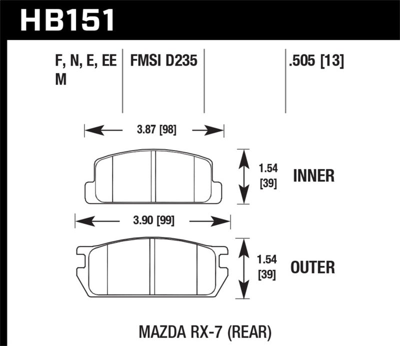 Hawk Blue 9012 Brake Pads Rear Mazda Rx-7 Base 1981-1985 HB151E.505 Photo - Primary