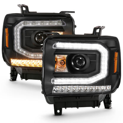 ANZO 2016-2019 Gmc Sierra 1500 Projector Headlight Plank Style Black w/ Sequential Amber Signal 111485 111485 User 6
