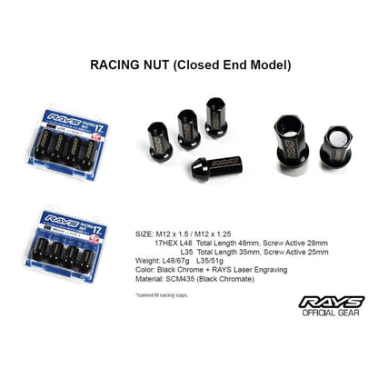 Rays 17HEX Racing Nut 12x1.5 Set L48 (Closed End) (4 PCS) - Black Chromate W17RN12150BL48C W17RN12150BL48C User 1