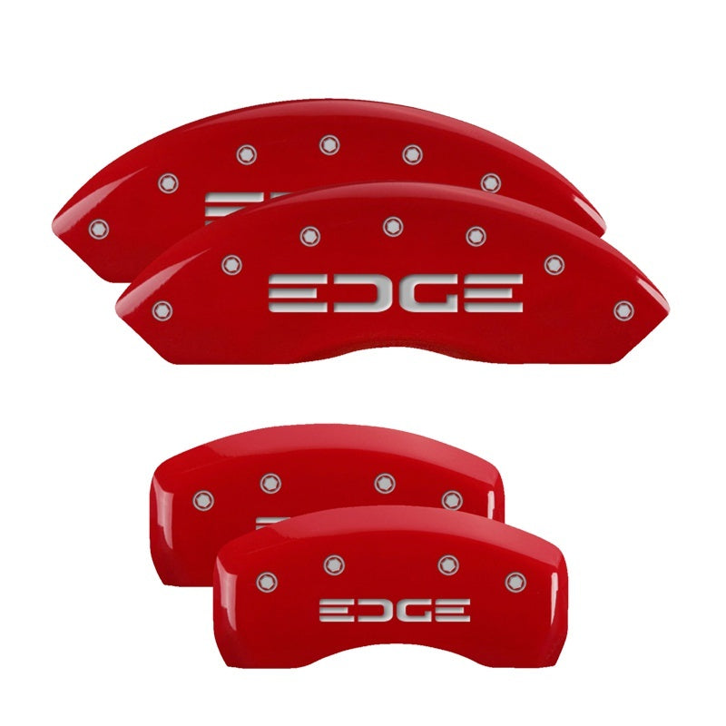 MGP 4 Caliper Covers Engraved Front & Rear Edge Red finish silver ch 10042SEDGRD 10042SEDGRD Photo - Primary