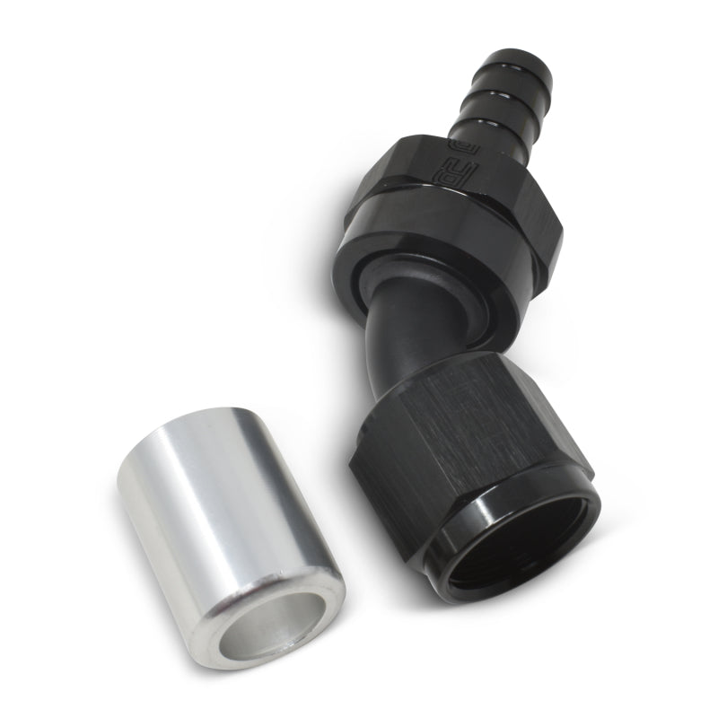 Russell -6 AN Crimp-On 45° Hose End - Black / Silver 610473 Photo - out of package