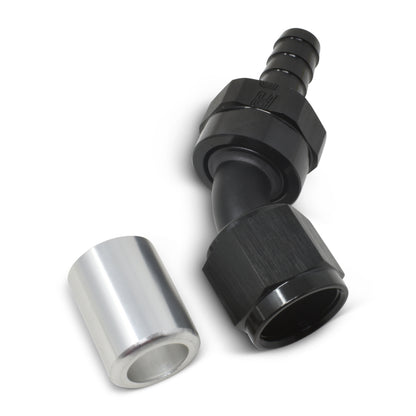 Russell -6 AN Crimp-On 45° Hose End - Black / Silver 610473 Photo - out of package