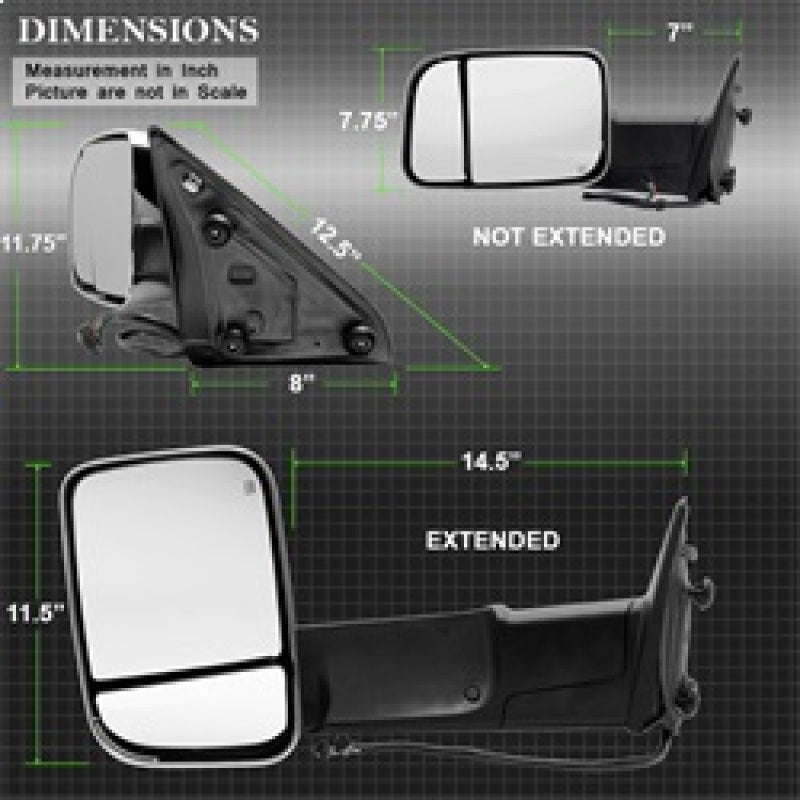 SPYDER Xtune Dodge Ram 1500 09-12 Extendable Power Heated Adjust Mirror Chrome HoUSing Left MIR-DRAM10-PW-L 9933165 9933165 Photo - Unmounted