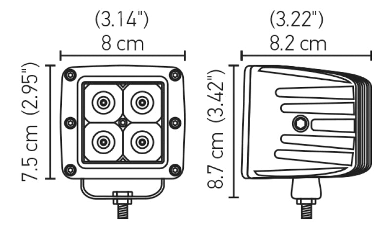 Hella HVF Cube 4 LED Off Road Kit - 3.1in 12W Spot Beam 357204031 357204031 Technical Drawing