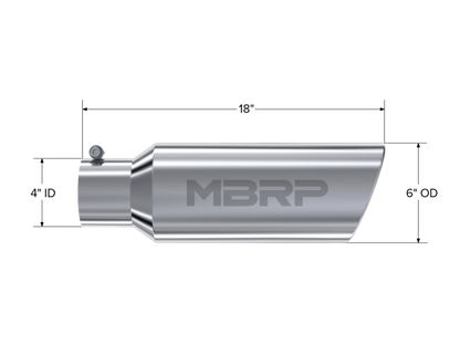 MBRP Stainless Steel Tip 6in OD 4in Inlet 18in Length MBRT5130 T5130 Photo - Close Up