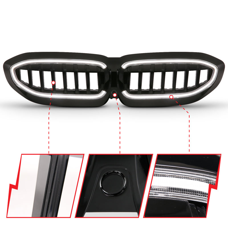 ANZO 19-22 BMW 3 Series Black Housing Full LED Front Grille w/ Initiation & Running Light 901027 901027 Photo - Unmounted